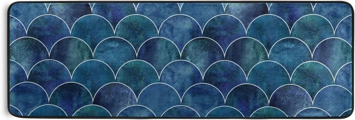 Indoor Long 2x6 Cushioned Japanese Mats Scale Fish Entryway Hallway 72x24 Floor inch Non-Skid Rugs Wave for Washable Runner Ocean and Kitchen Rugs