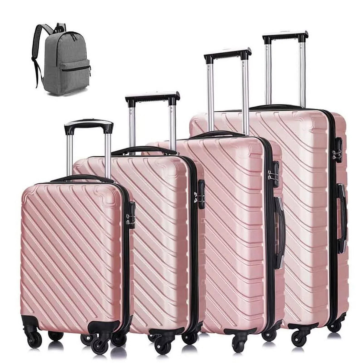 4 Luggage Luggage Piece gold rose Cover&Hanger Spinner Hardshell with On Suitcase,Carry Free Wheels Sets,Travel Inside