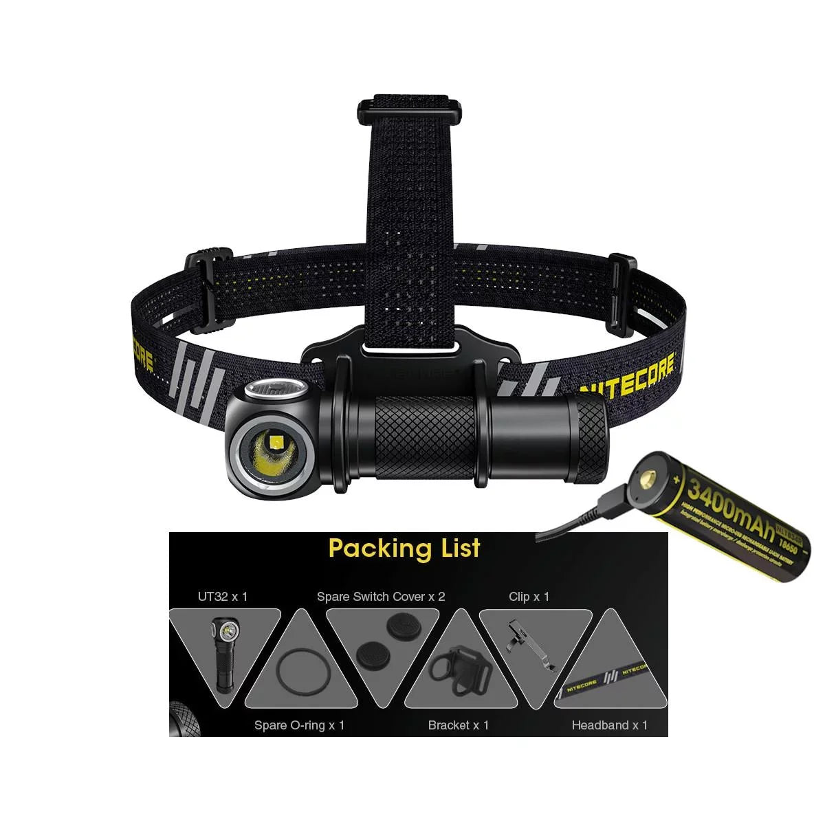 with - Cool UT32 Nitecore Cable (3000K, Bundle: USB XP-L2 White) (5700K, - NL1834R XP-L USB V6 ECO-SENSA Battery 1xNitecore White) 1xFree Emitter V6 Headlamp Value and Dual Rechargeable Warm