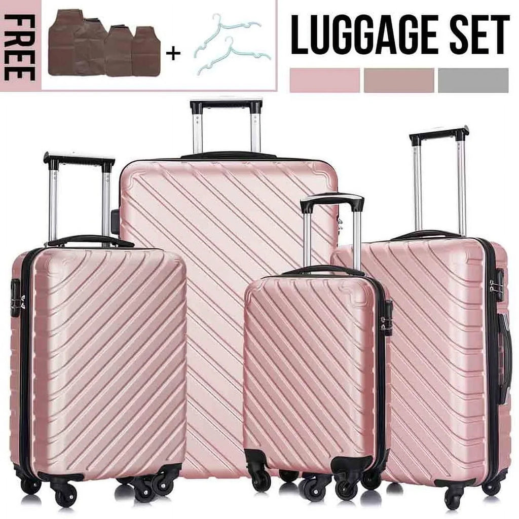 4 Luggage Luggage Piece gold rose Cover&Hanger Spinner Hardshell with On Suitcase,Carry Free Wheels Sets,Travel Inside