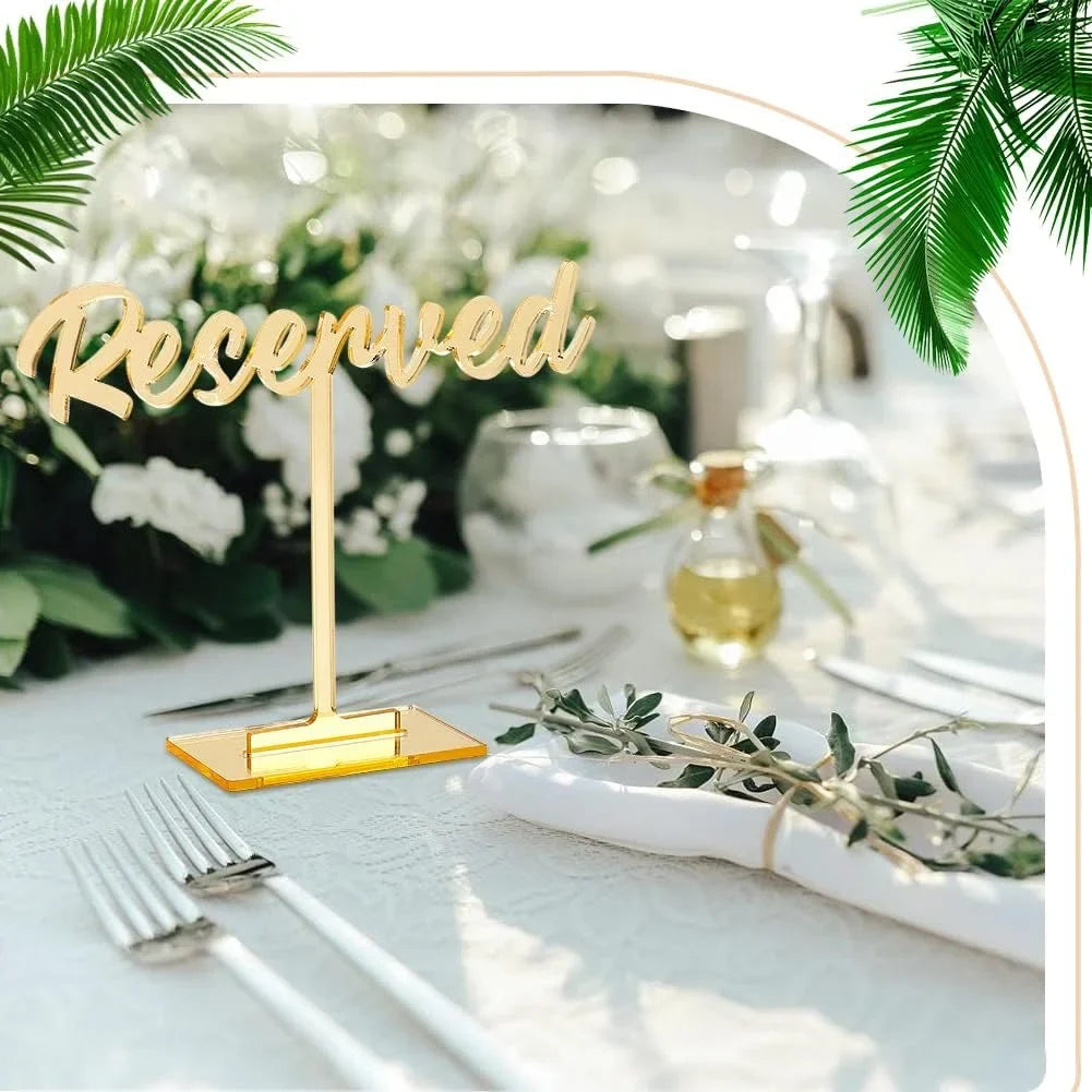 Table Reserved Sign Reservation for Party Golden Packs Guest Events Decor Wedding Signs 8 Reception Signs Wedding Wedding Reserved Acrylic Mirrored Sign Restaurant Seating Standing Table