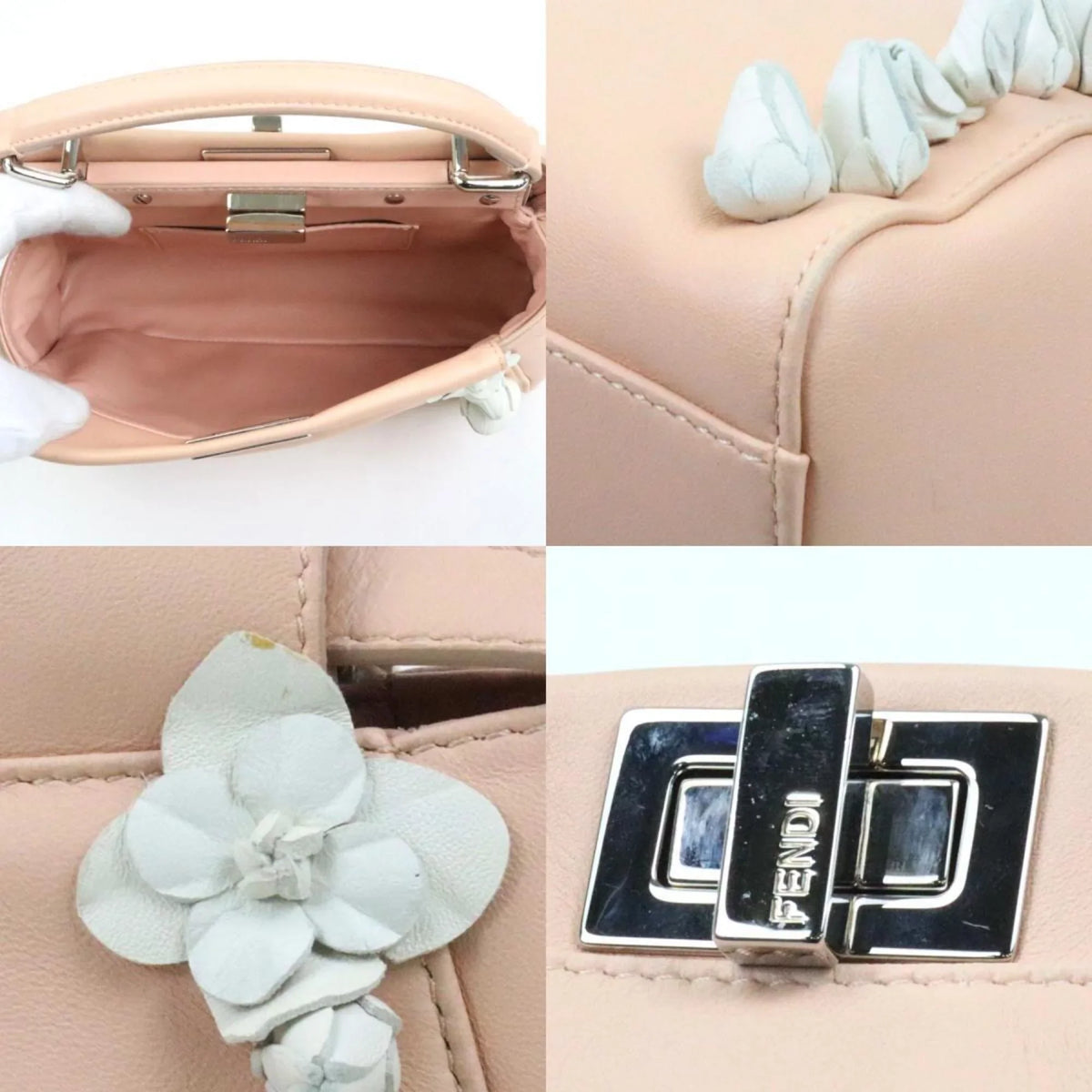 (Good) Handbag Leather Fendi Peekaboo Mini Pre-Owned Pink Beige/White Shoulder FENDI Silver Women's Bag