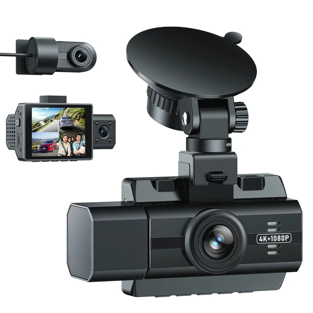 Car Dash and 3 Cam 170°Wide Channel 2K+1080P+1080P Angle, Dash Inside, Front with Rear Camera Night 4K+1080P Triple IR 4K Parking Inside, and Front Camera WDR, Vision, Monitor
