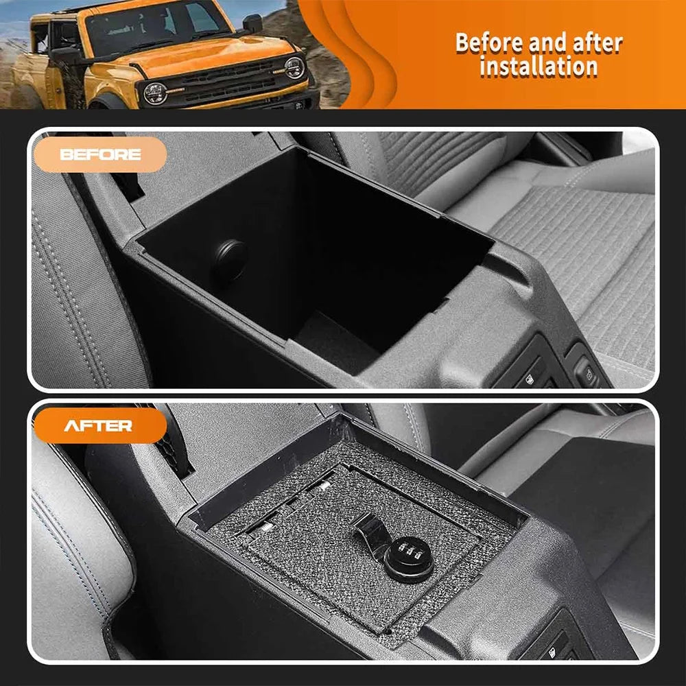 Black Box Carbon Safe for Coating ALLTIMES Center with Steel Password, 3-Digit Anti-rust 2Door/4Door Bronco 2021-2022, Console for