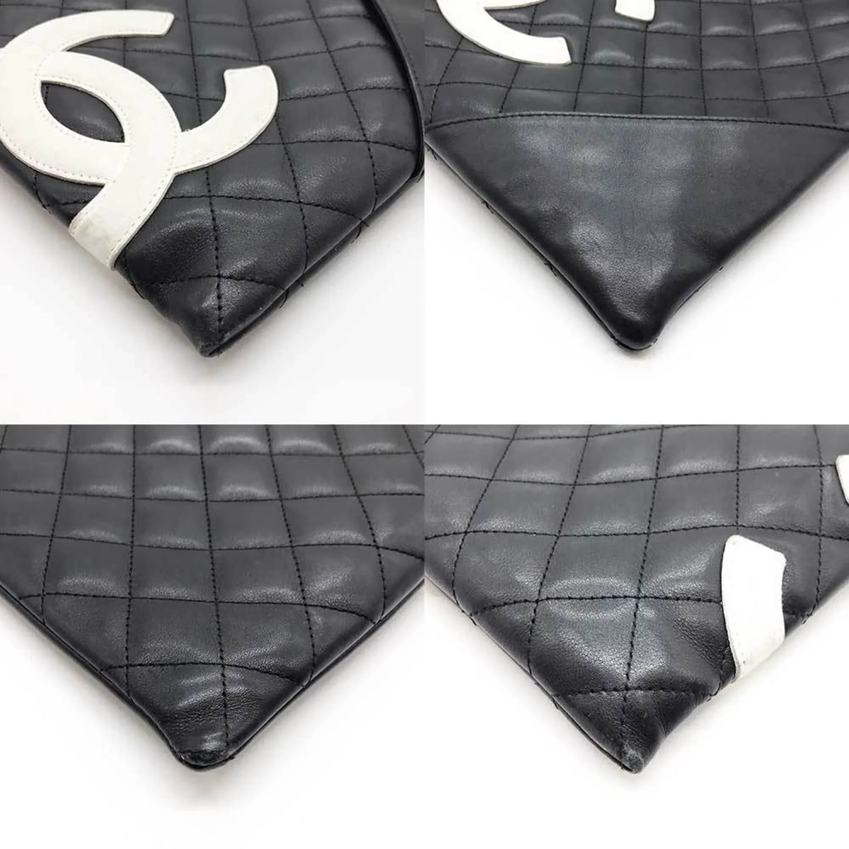 Leather (Fair) Pre-Owned Cambon Shoulder 100s Line Bag Black