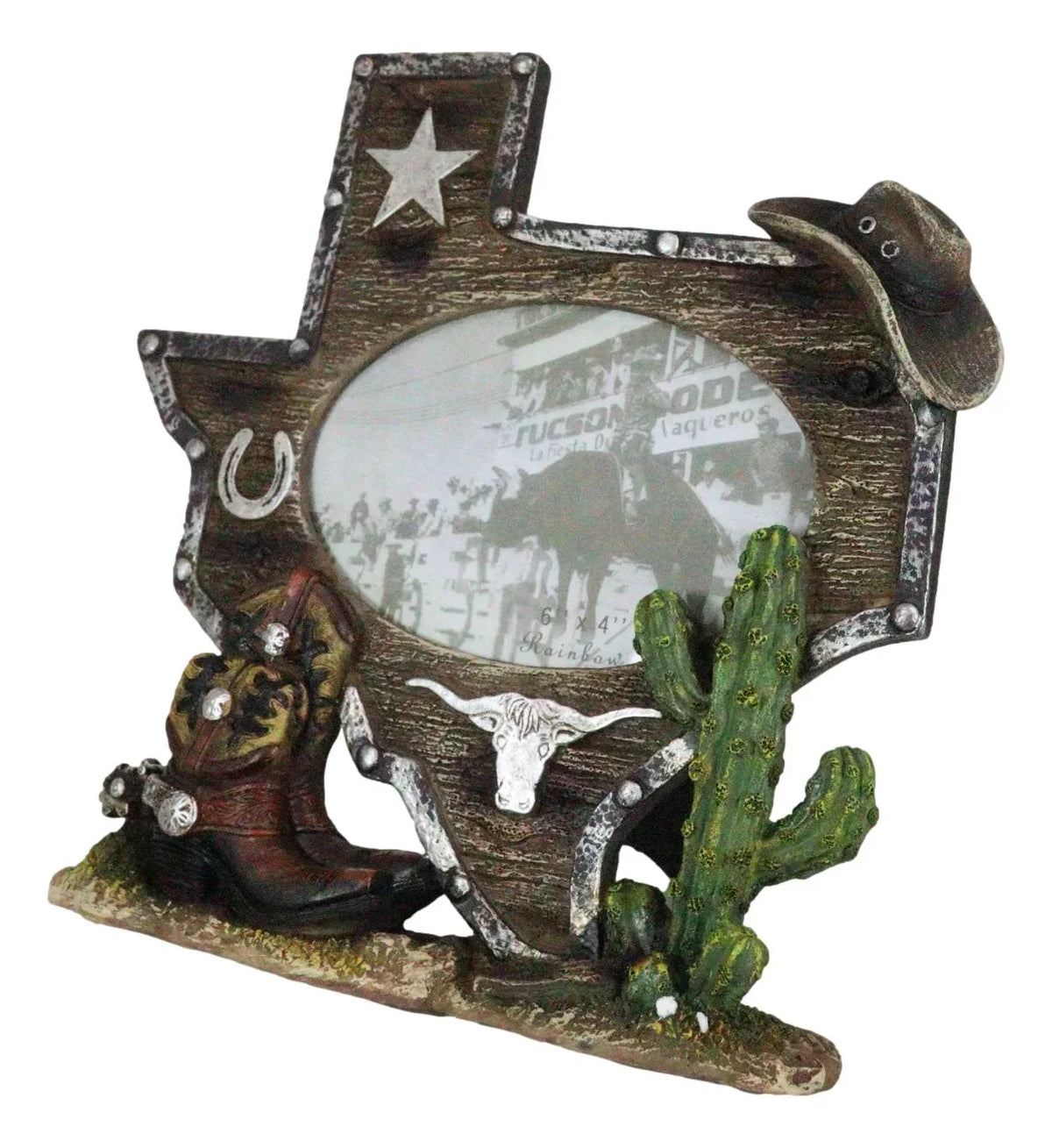 Picture Boot 4"X6" Rustic State Longhorn Cactus Cowboy Map Western Texas Frame