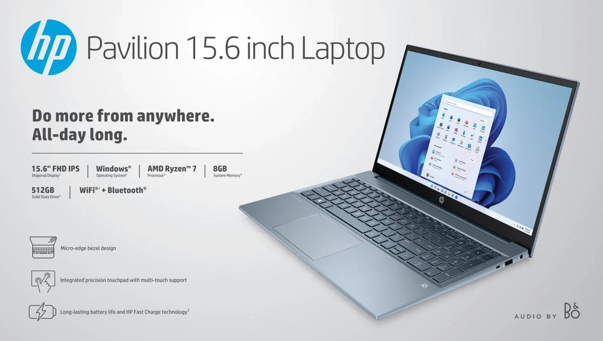 15-eh1070wm Blue, 15.6" SSD, Pavilion Horizon Windows FHD, Ryzen AMD 512GB 7-5700U, 11, RAM, HP 8GB