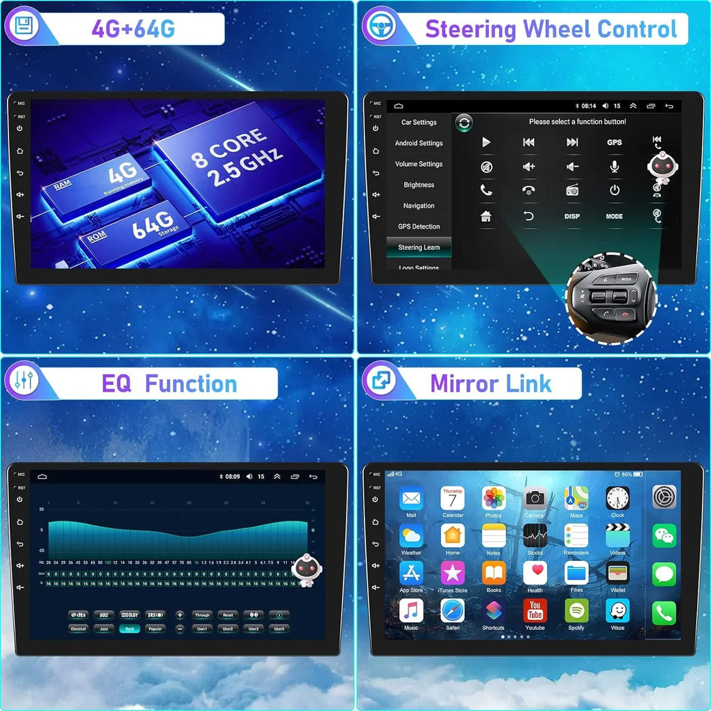 2008-2013 Android THONZER Backup Android 8 Radio Car Stereo GPS Navigation WiFi Stereo 10.1 Accord 5.0 Core Honda Screen Inch Bluetooth Car for 8th 4G CarPlay Camera（4G+64G） with Touch Auto