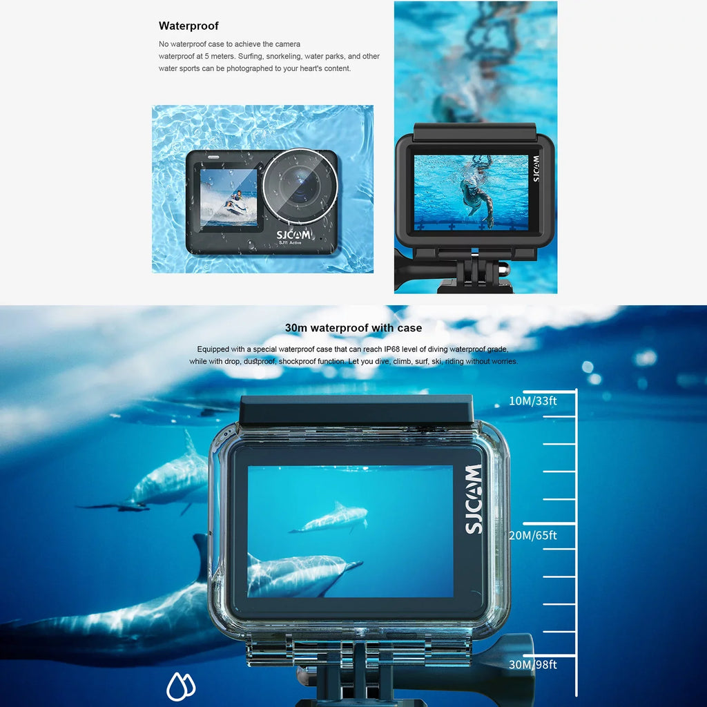Camera Case Dual Streaming, Mini Anti-Shake, Supports Action 20MP, Screen, with Waterproof, SJ11Active Waterproof Live - and Adapters Comes