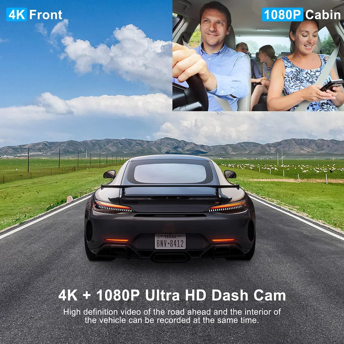 32GB 1080P and Recording，WDR Card Night With Dashcam Front Dual - Mode，G-Sensor，Loop With Abask Vision，GPS，Parking A8 170°/140° 4K cam - Angle Inside