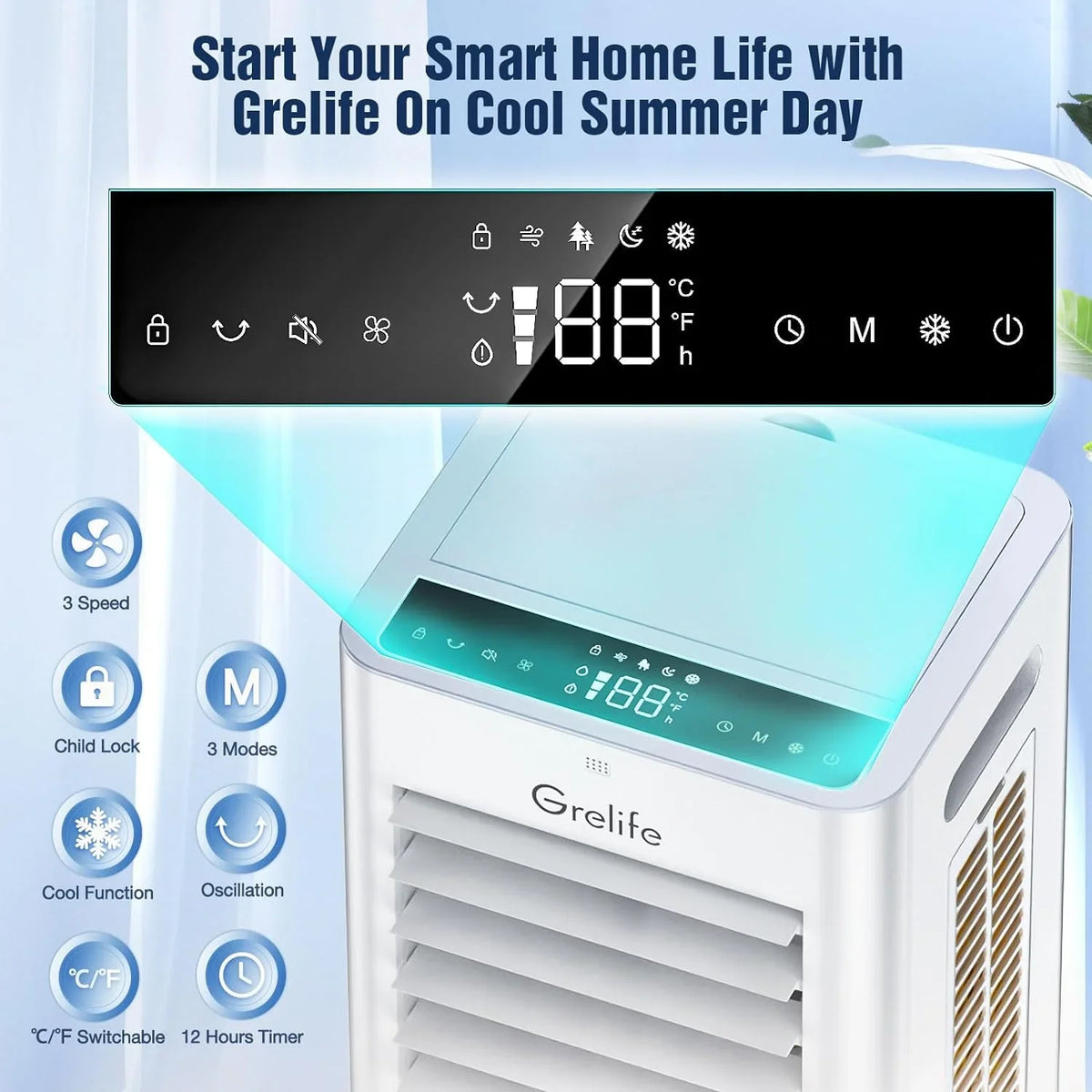 LIANMEI Cooler Portable Cooling liquid Swamp 12H Timer, Control, Cooler, 3 Modes, Speeds, 3 for Air 3-IN-1 Bedroom Air Personal Home 4 Evaporative Packs, Ice Fan with Tank, Office Cooler 1.58Gal Remote