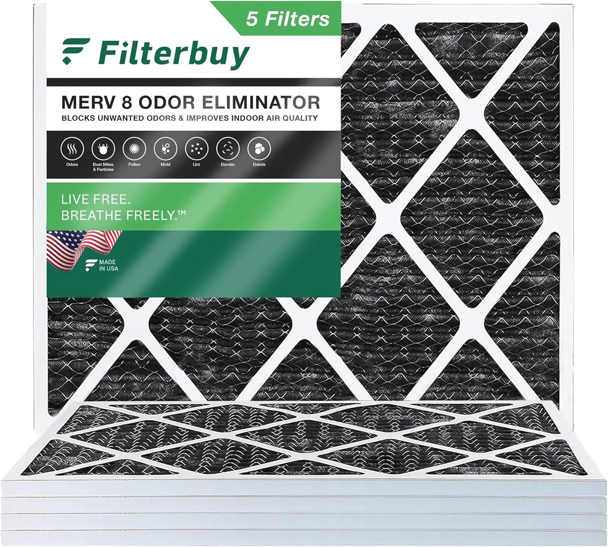AC Pleated Air Activated with 8 Odor MERV Eliminator 14x18x1 HVAC Filterbuy (5-Pack) Carbon Furnace Filters