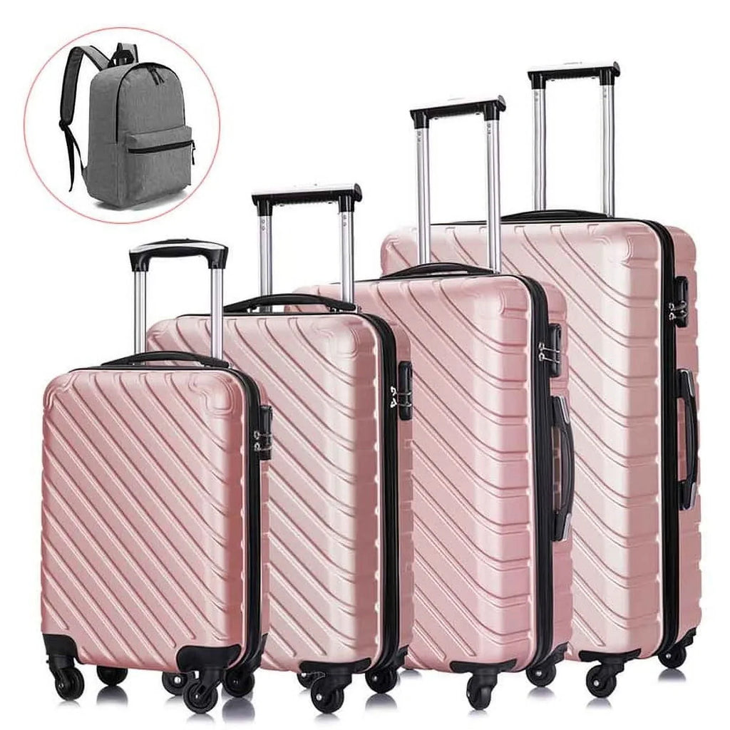 4 Luggage Luggage Piece gold rose Cover&Hanger Spinner Hardshell with On Suitcase,Carry Free Wheels Sets,Travel Inside