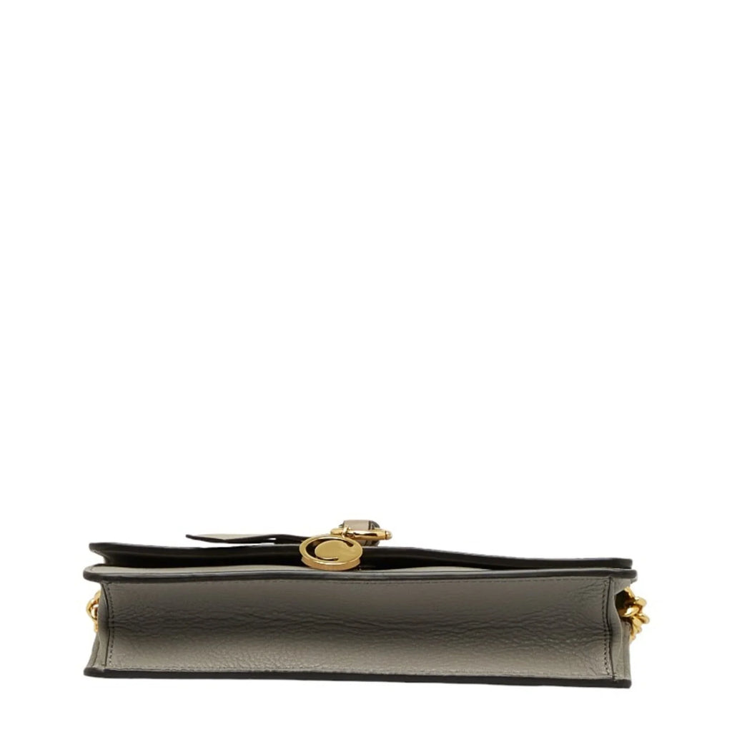 Chloé Women's Bag Leather Chain (Good) Shoulder Alphabet ALPHABET Gray Pre-Owned Chloe