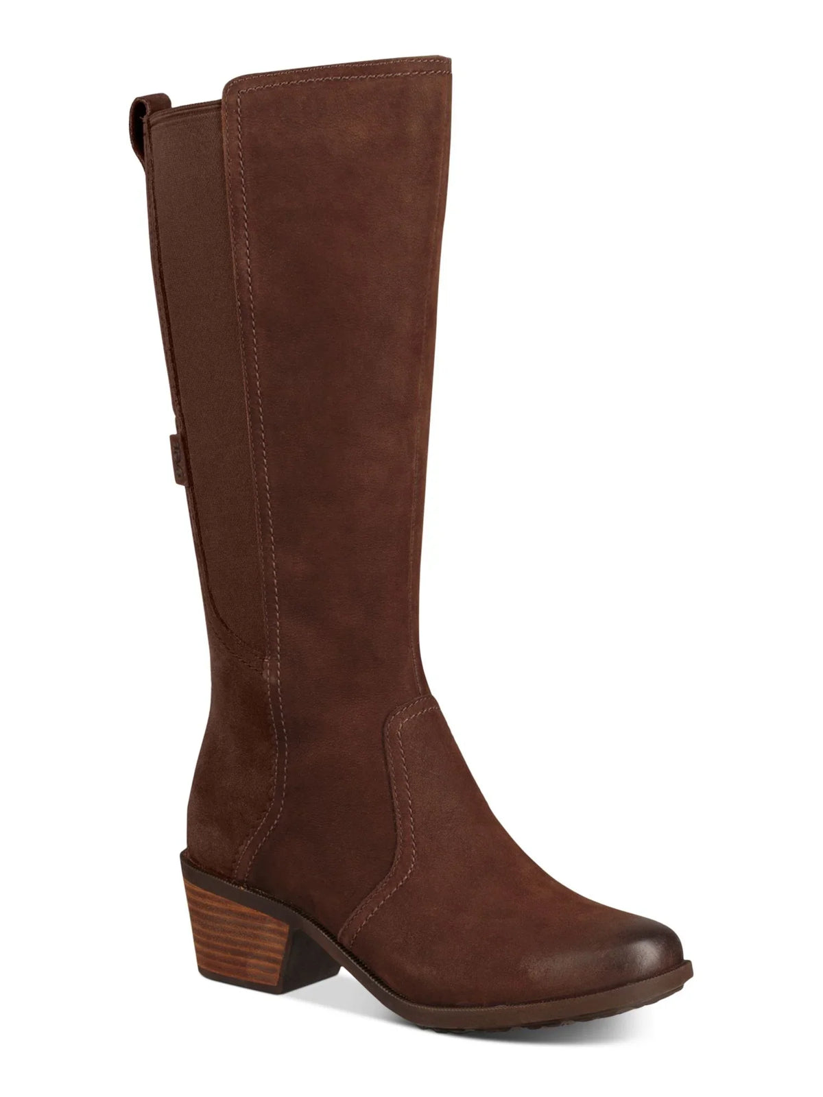 Toe Waterproof Womens Brown Padded Boot 7.5 Leather TEVA Block Anaya Riding Goring Round Heel Zip-Up