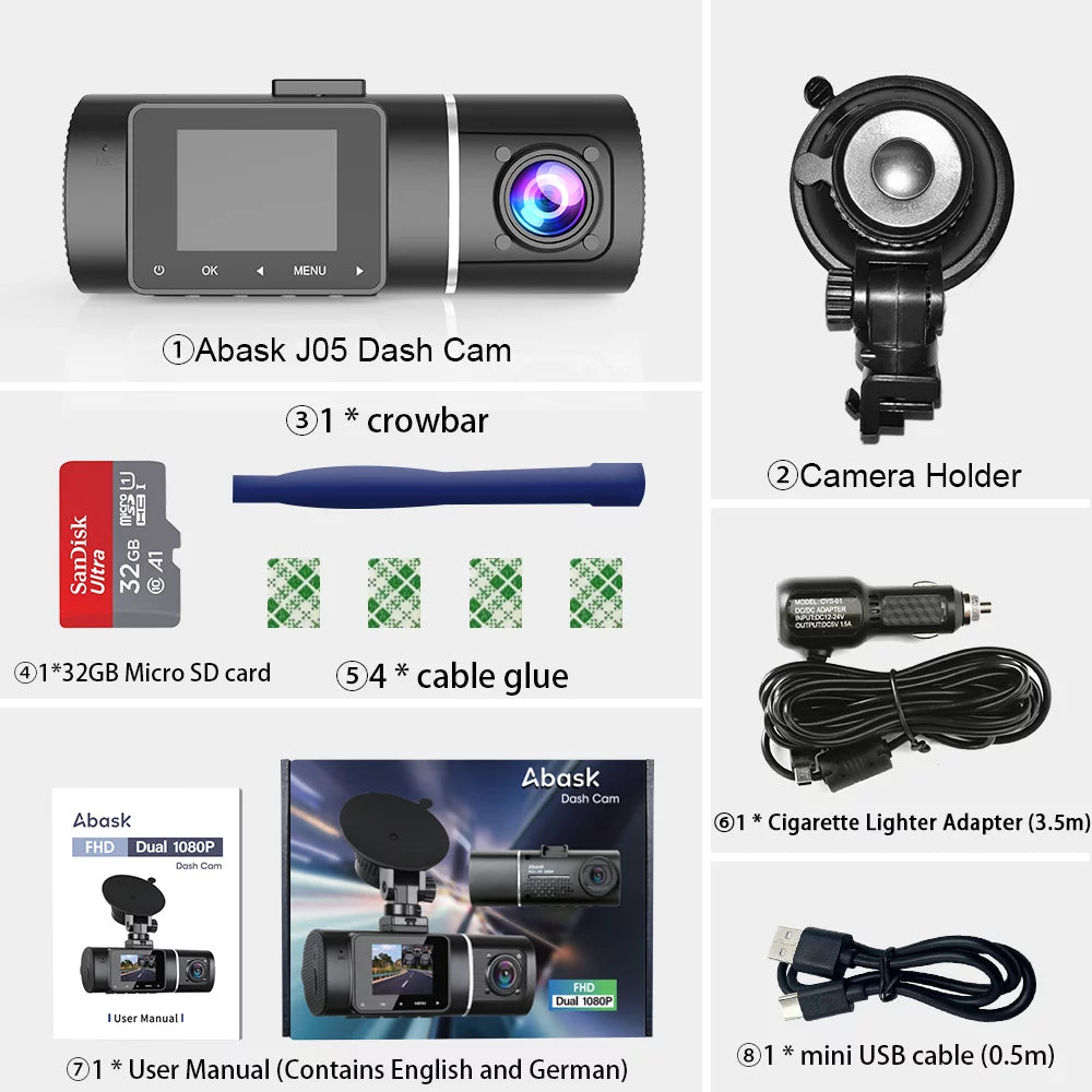 Card - FHD - Recording,WDR Night Inside J05 32GB Mode,G-Sensor,Loop 170°/140° Abask Dual and With Dashcam Front With Angle Vision,Parking 1080P