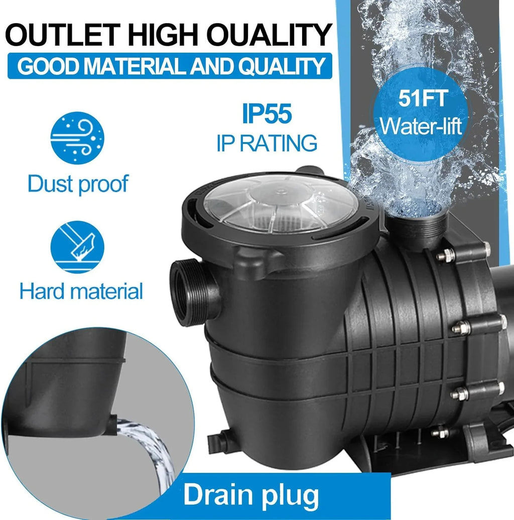 Inground Single Upgraded Silent Pump, Swimming Dual Primming 60HZ Pump With Ground Basket Speed Above Strainer Pool 1100W Pool Pumps 110V/220V Voltage, Self Operation