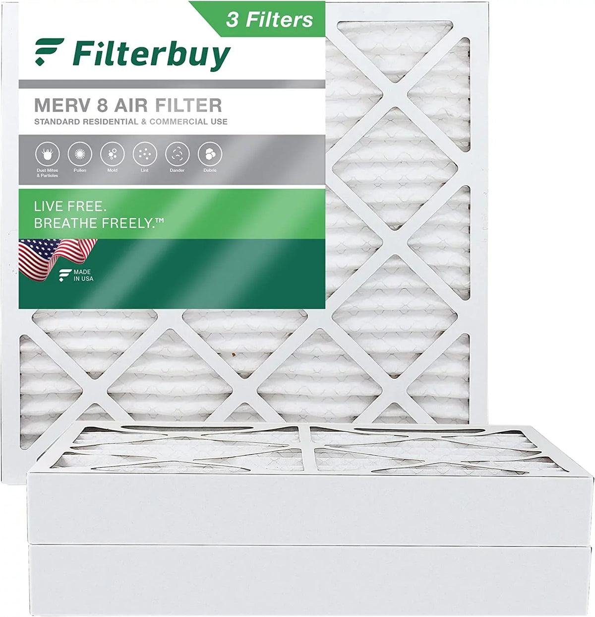 Furnace Air MERV 8 Pleated Filterbuy Filters AC (3-Pack) 25x25x4 HVAC