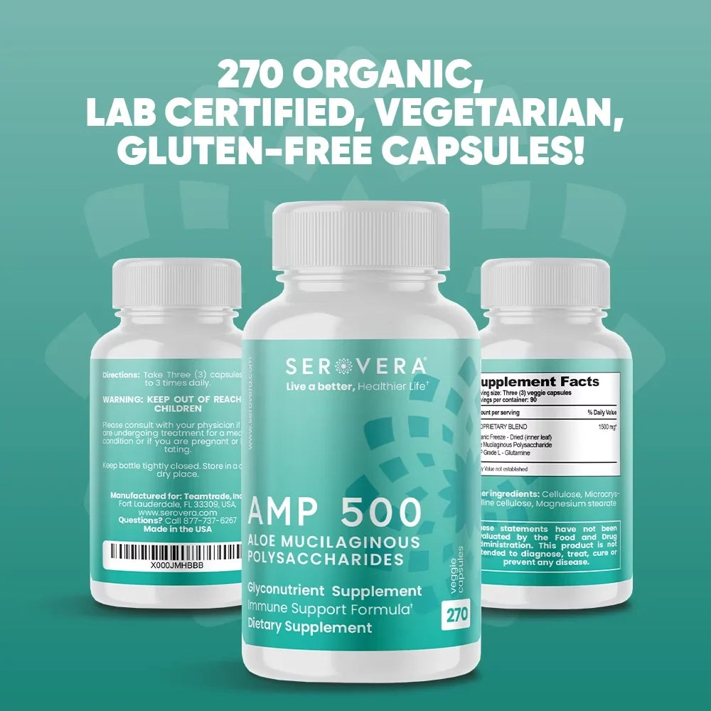 with for Up Serovera Supplement to Veggie 500-Immune Free- Support Caps-Gluten L-Glutamine-270 Modulator System 3 Colon AMP Months Health-Immune Supply