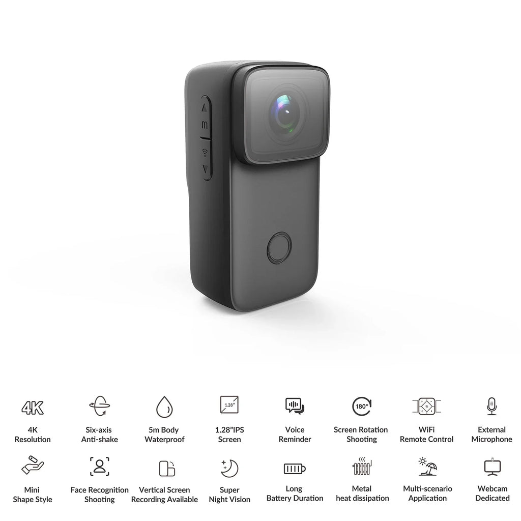 Supports 4K Built-in Face Night Rechargeable Vision Action Body Mini Battery IPS SJCAM Waterproof WiFi Camera Screen 5M 6-Axis with Recognition Inch 1.28 C200 Anti-Shake