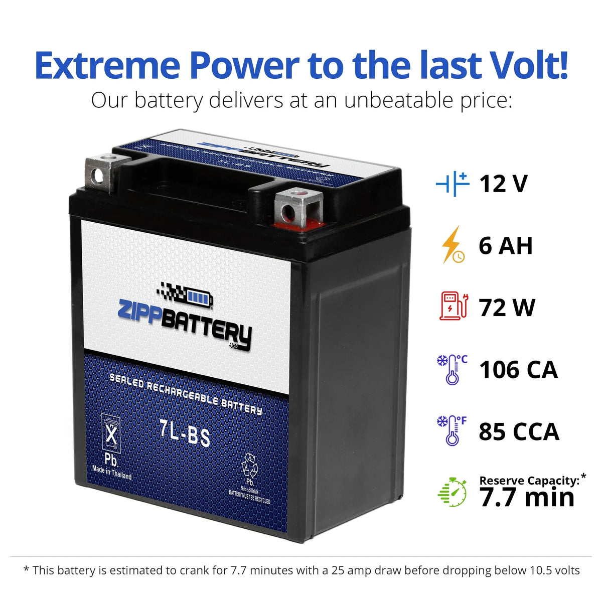 Volt,6 (7L-BS 12 Ah, CCA) Zipp Yamaha YTX7L-BS 92-'00 Serow Motorcycle Xt225 for 225cc 75 Battery Battery