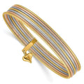 Tri-Color with Oversized Heart 7 Bracelet Set Bangle Dangle - Textured of Slip-On 14K