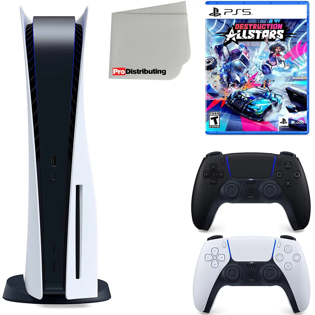 Disc Cleaning Black PS5 Controller, Playstation Bundle Cloth Disc) Microfiber and Version ( Allstars 5 Destruction Midnight with Extra