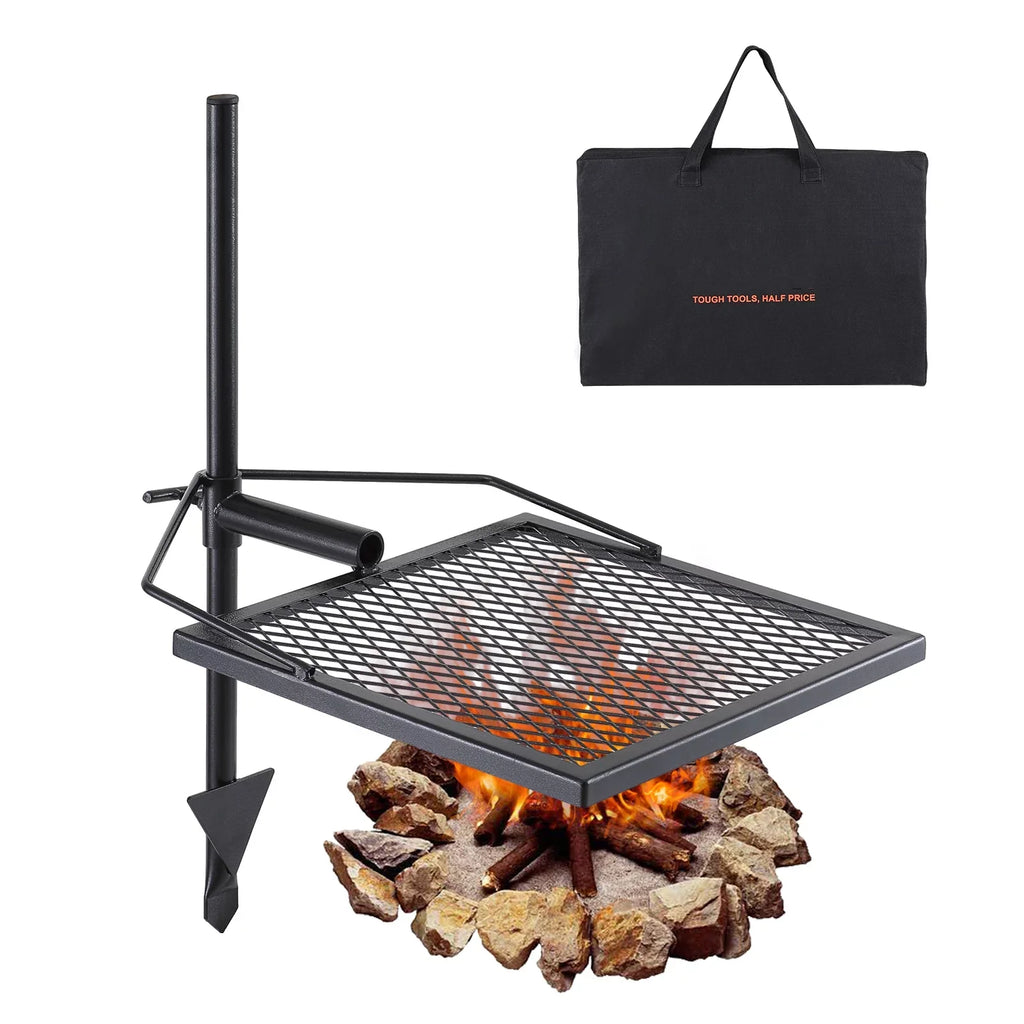 Heavy Steel Fire Cooking Duty x Open Adjustable Campfire 16" 16" Grate BENTISM Swivel Grill