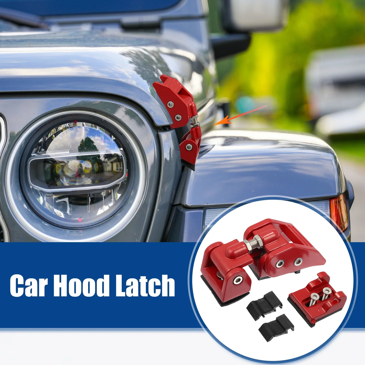 Hood Door Catch 4 Red Front & Unique Fit Jeep 2 Unlimited Wrangler for Door JK 1 Hood Bargains Locking Latches Pair