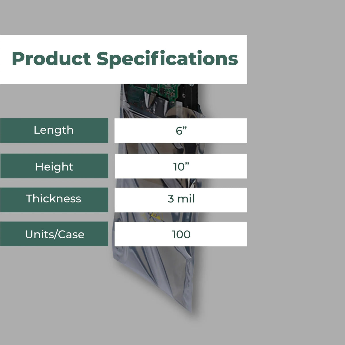 Conductive 10" Mil Bags Dependable x Transparent Protection Metallic 100/CS High-grade ESD 3 6"