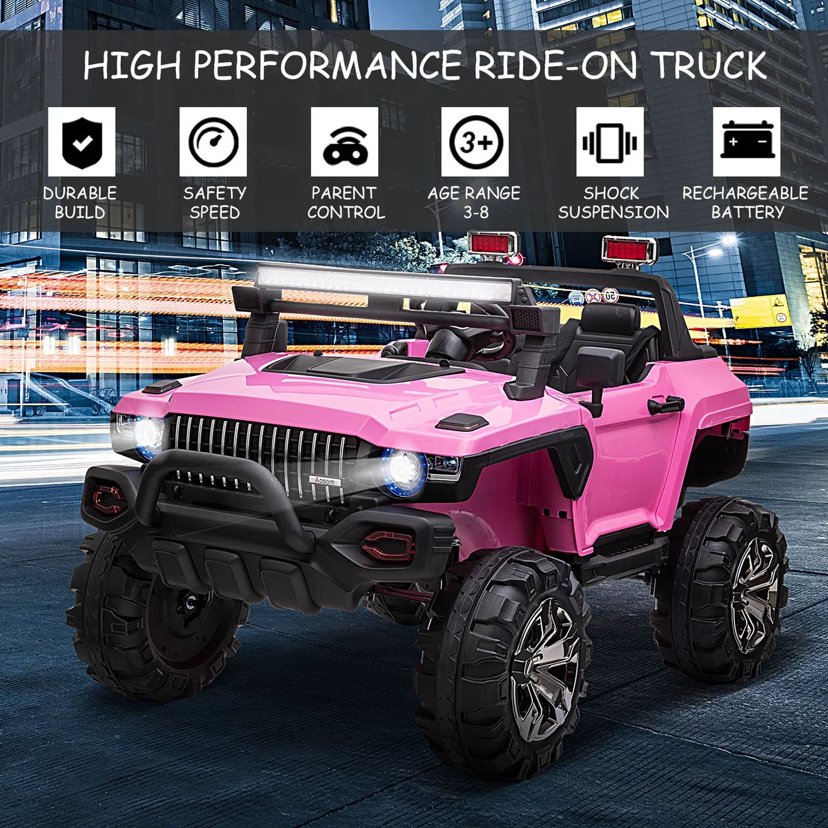 Electric Parental Pink Toy with Car Police Remote 12V 2-Seater Ride Kids Aosom SUV Truck Control, On