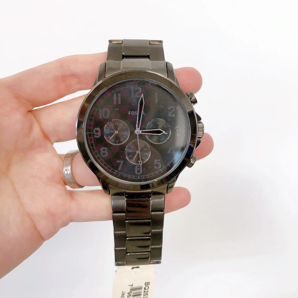 GUNMETAL SMOKE YORKE MEN'S FOSSIL BQ2539 CHRONOGRAPH WATCH GREY