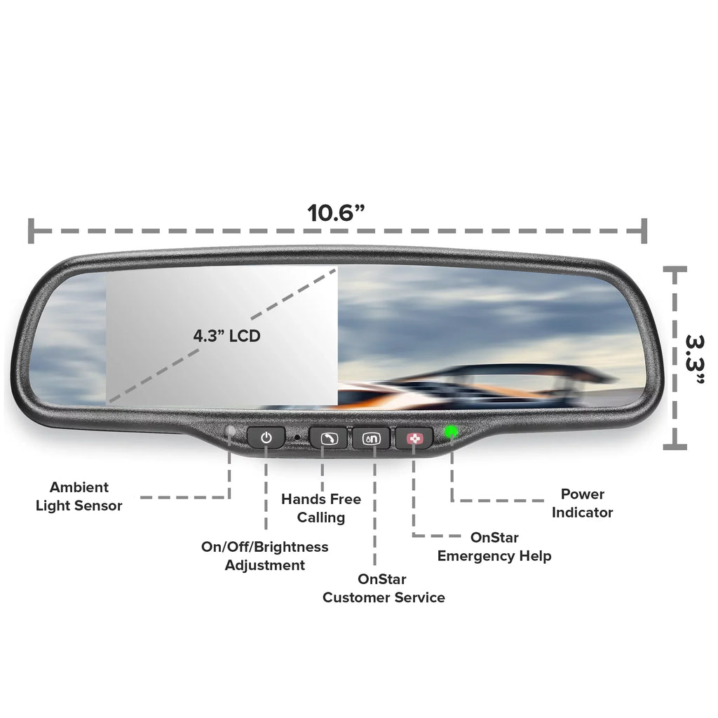 with OEM Ultra Rear OnStar Cars View Mirror Compatibility for Universal Auto-Adjusting 4.3" LCD, Bright Tailgaters and All Buttons, Master