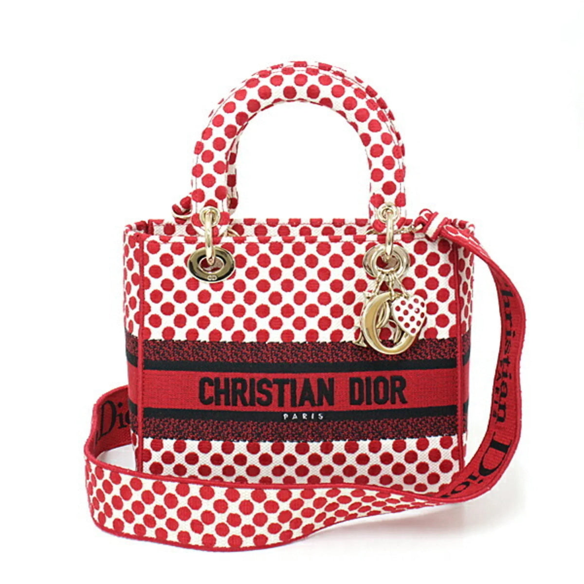 Medium Amour x Dot Pre-Owned Christian Mini Red Polka Canvas Bag Lady (Like Light New) Dior M0565OBBE_933U Handbag D-Lite Shoulder DIOR Dior Dee
