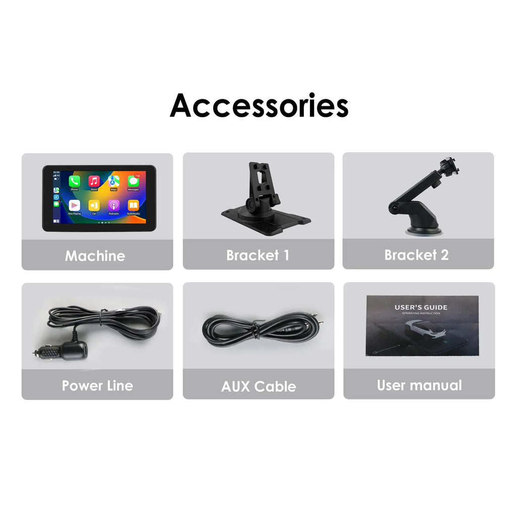 Link FM 7" Navigation Monitor 360° Unit Mirror GPS Carplay Radio Auto Car Player AUX Touchscreen Portable Stereo Android Head Adjustable