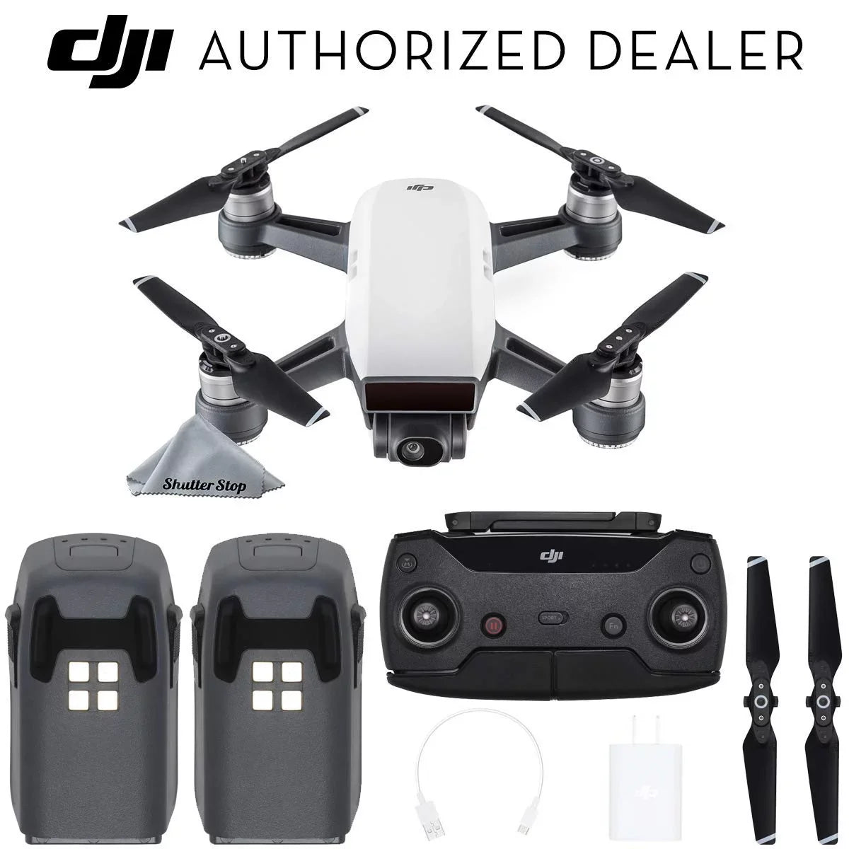 White) Bundle Drone Spark (Alpine Starter DJI Batteries Remote with 2 & Kit Controller Quadcopter