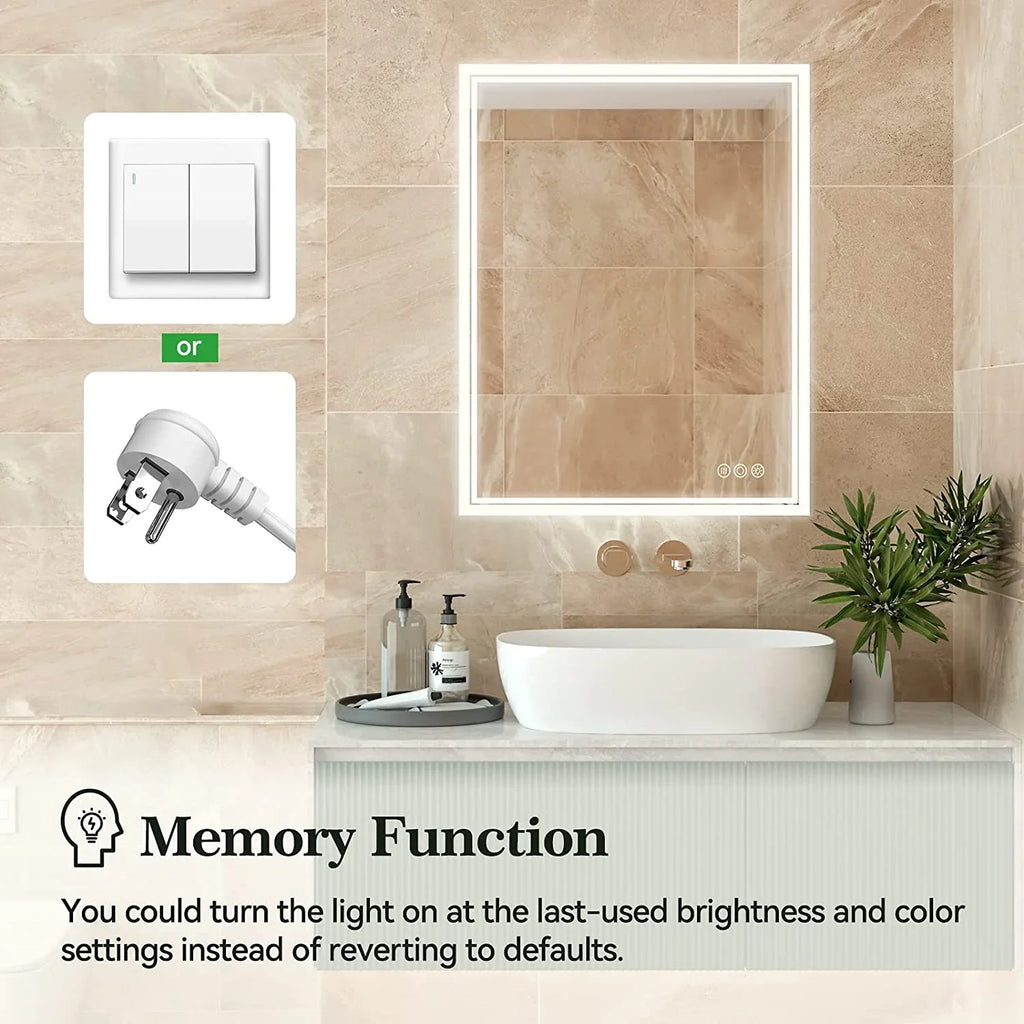 Inch Sensor, Backlit Lighted Lights, 36x28 Mirror, LED Anti-Fog, 3000K-6000K, LED Mirror with Dimmable Bathroom Touch Bathroom ANTEN Mirror Bathroom Vanity Wall-Mounted Mirror,