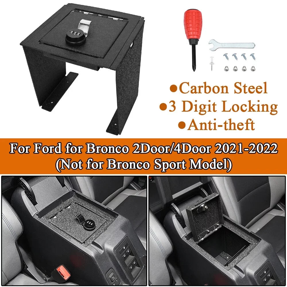 Black Box Carbon Safe for Coating ALLTIMES Center with Steel Password, 3-Digit Anti-rust 2Door/4Door Bronco 2021-2022, Console for