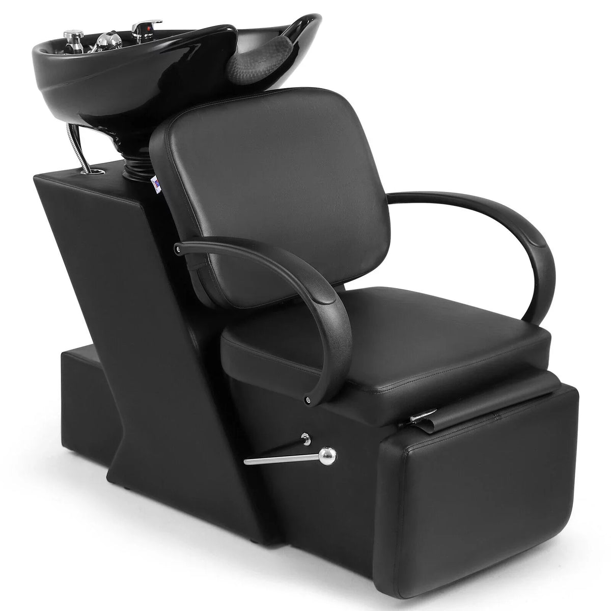 Bowl Chair and Beauty with Ceramic Tattoo Bowl, Spa Shampoo Sink Backwash Adjustable Artist Hand Footrest Salon Black