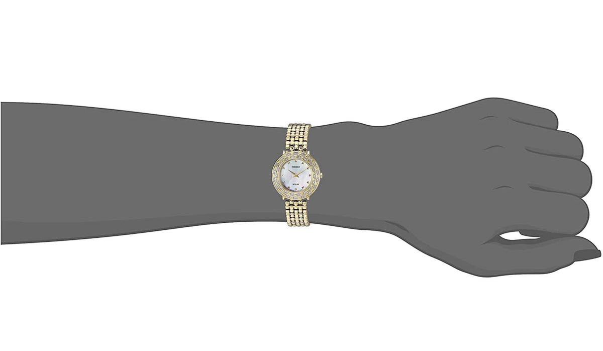 Solar Tressia Watch Gold Steel Tone Stainless SUP374 Seiko Diamonds Women's