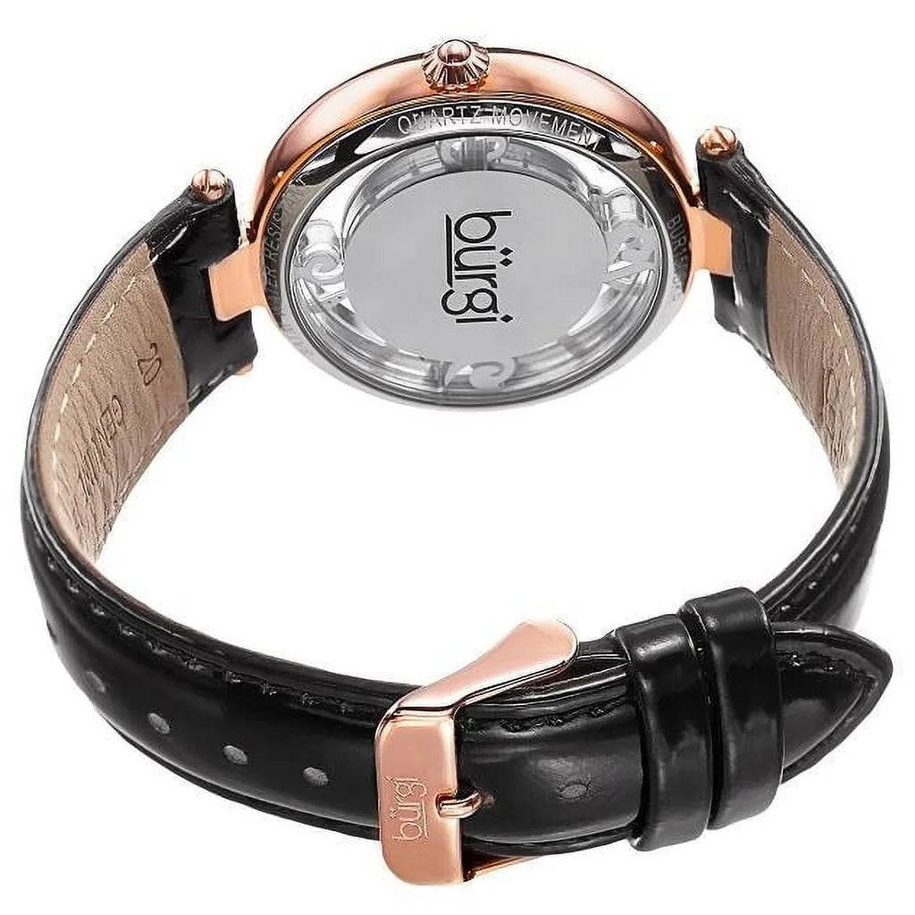 Accents Leather Rose Crystal Gold See Swarovski with Women's Watch Strap and Quartz with Black BUR150BKR Thru Dial