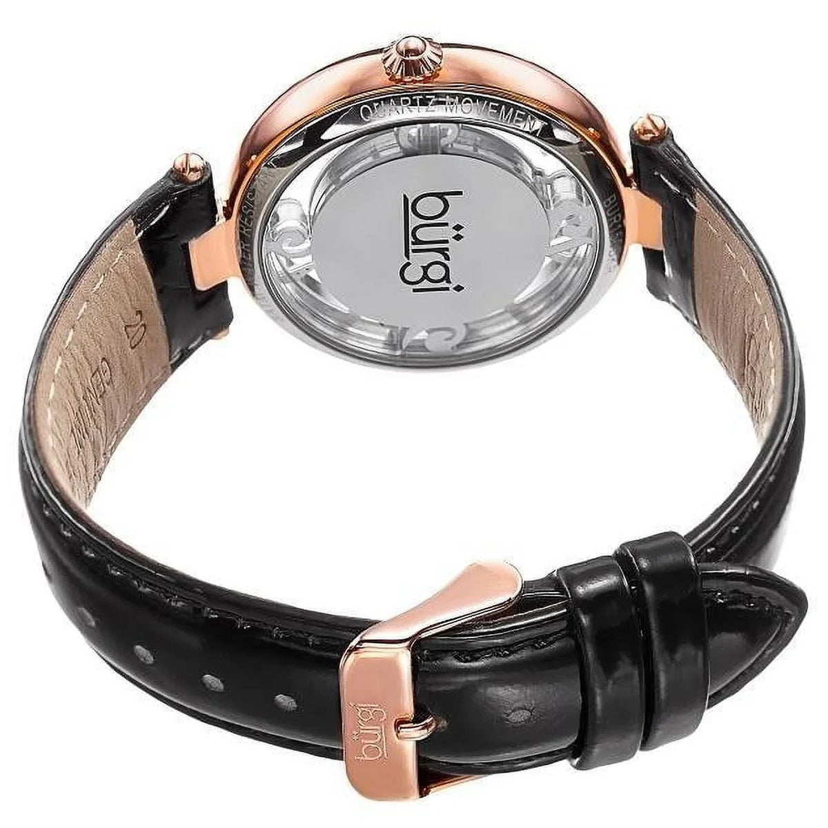 Accents Leather Rose Crystal Gold See Swarovski with Women's Watch Strap and Quartz with Black BUR150BKR Thru Dial
