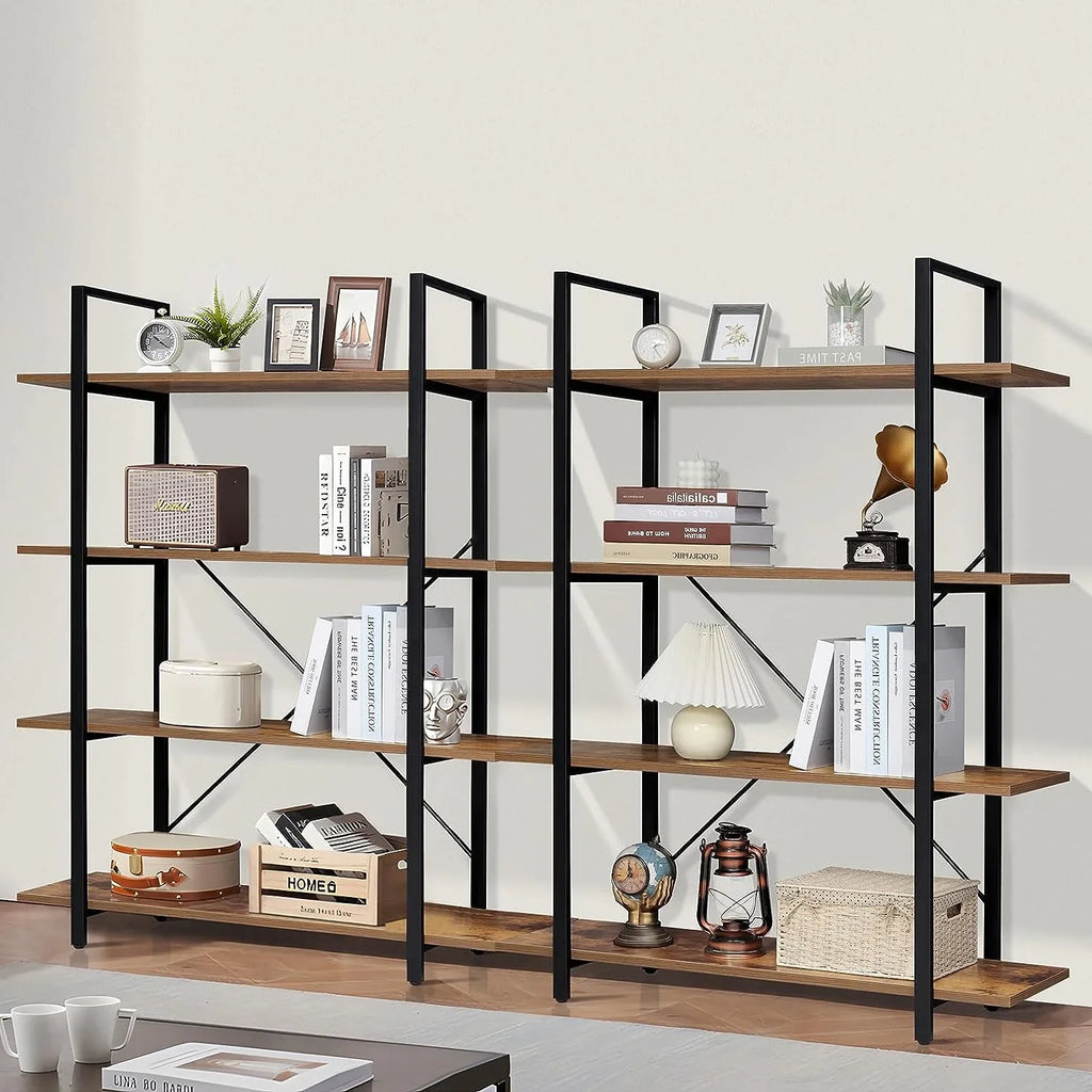 Room, with Shelf, Rustic Bookshelf, Brown DIQIN Shelves Bookcase Display Home Frame, Open Office, 4-Tier for Metal Living Tall Book Bedroom,