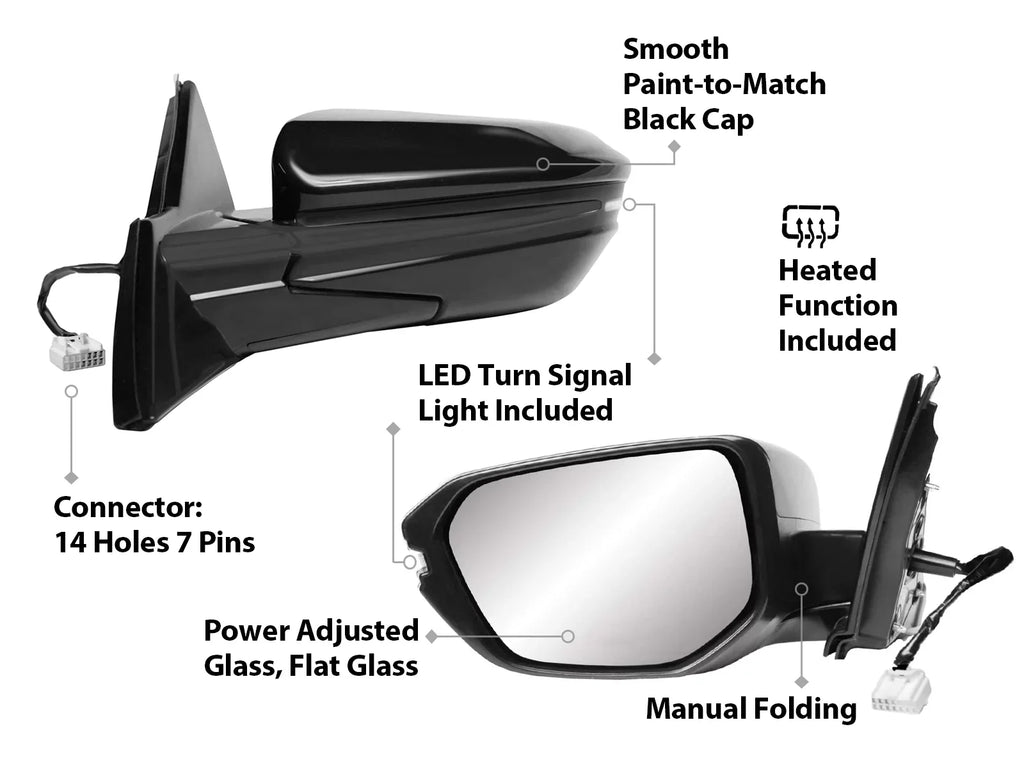Mirror Rear Smooth Power 2021 Light Type 76258TGGA42 R Heated Replacement - Side Left APA Driver Cap View Hatchback with HO1321343 Signal 2017 for CIVIC