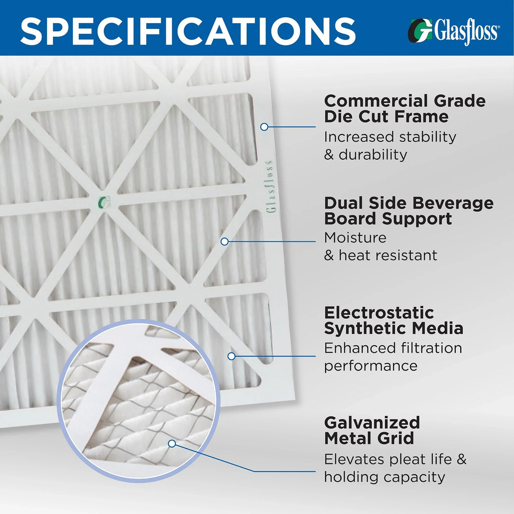 13-1/2 12 Pack Actual Air x Pleated dimension: of 7/8 MERV by x Filters 10 Glasfloss. 14x20x1 19-1/2