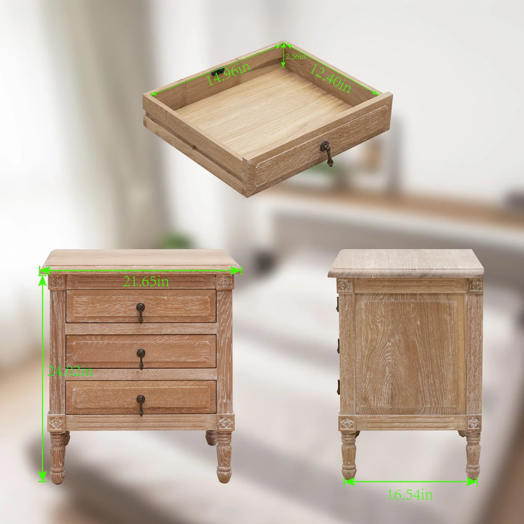 Furniture with Pellebant Oak Nightstand Bedroom 3 Drawers