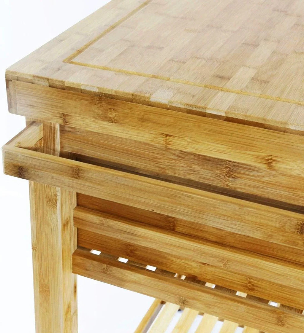 Cart Rolling Prepping Trolley Island With On Kitchen Rack, Butcher Block Food Casters, Wheels, Locking Towel Wood Cart Bamboo Drawers Shelves,