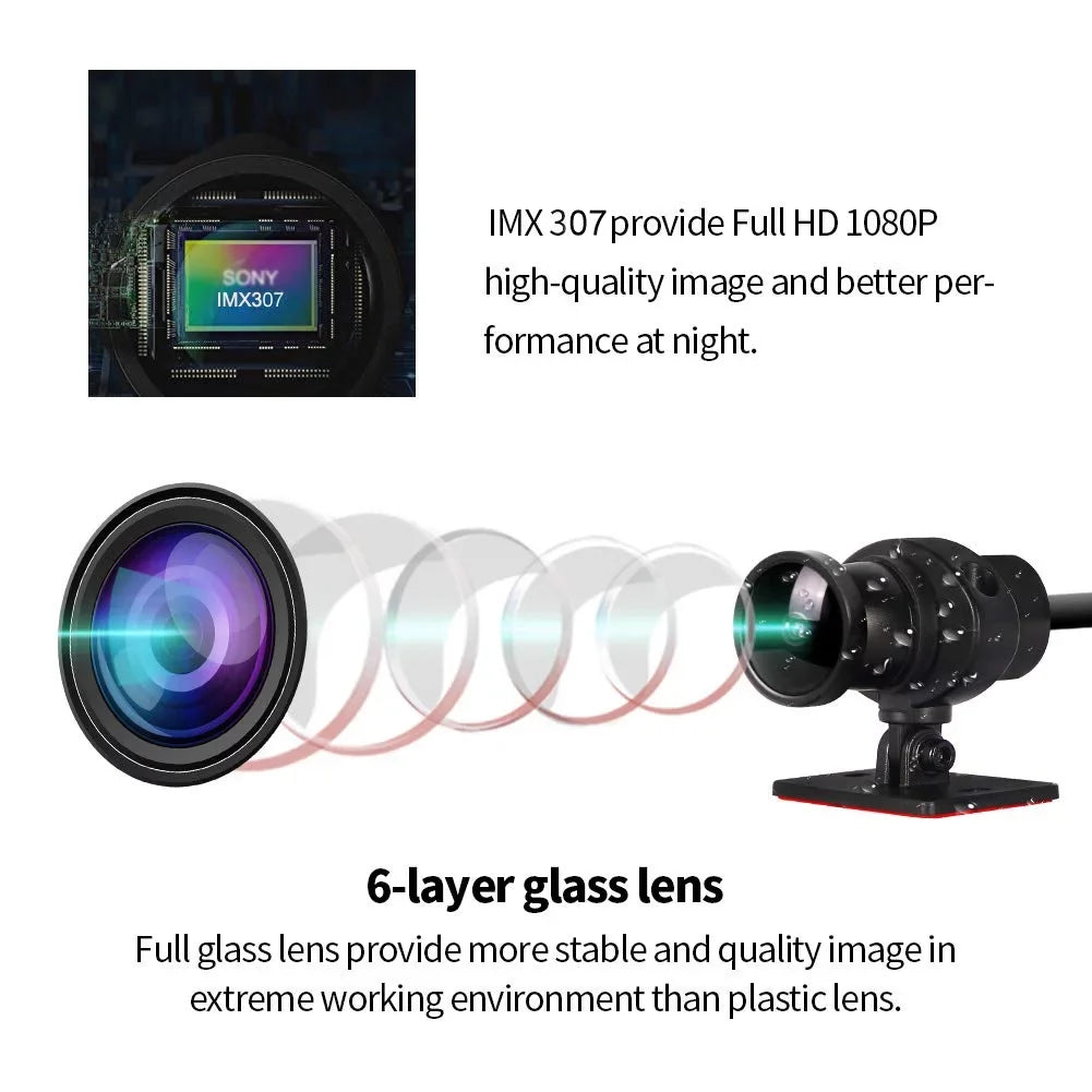 Waterproof Dash Full HD WDR, Rear 2 and Loop Camera, Vision, Night Screen Body VSYSTO Cam, 150° SonyIMX307 Fish Angle Front 1080P G-sensor Wide Inch Lens Eye Recording, Motorcycle