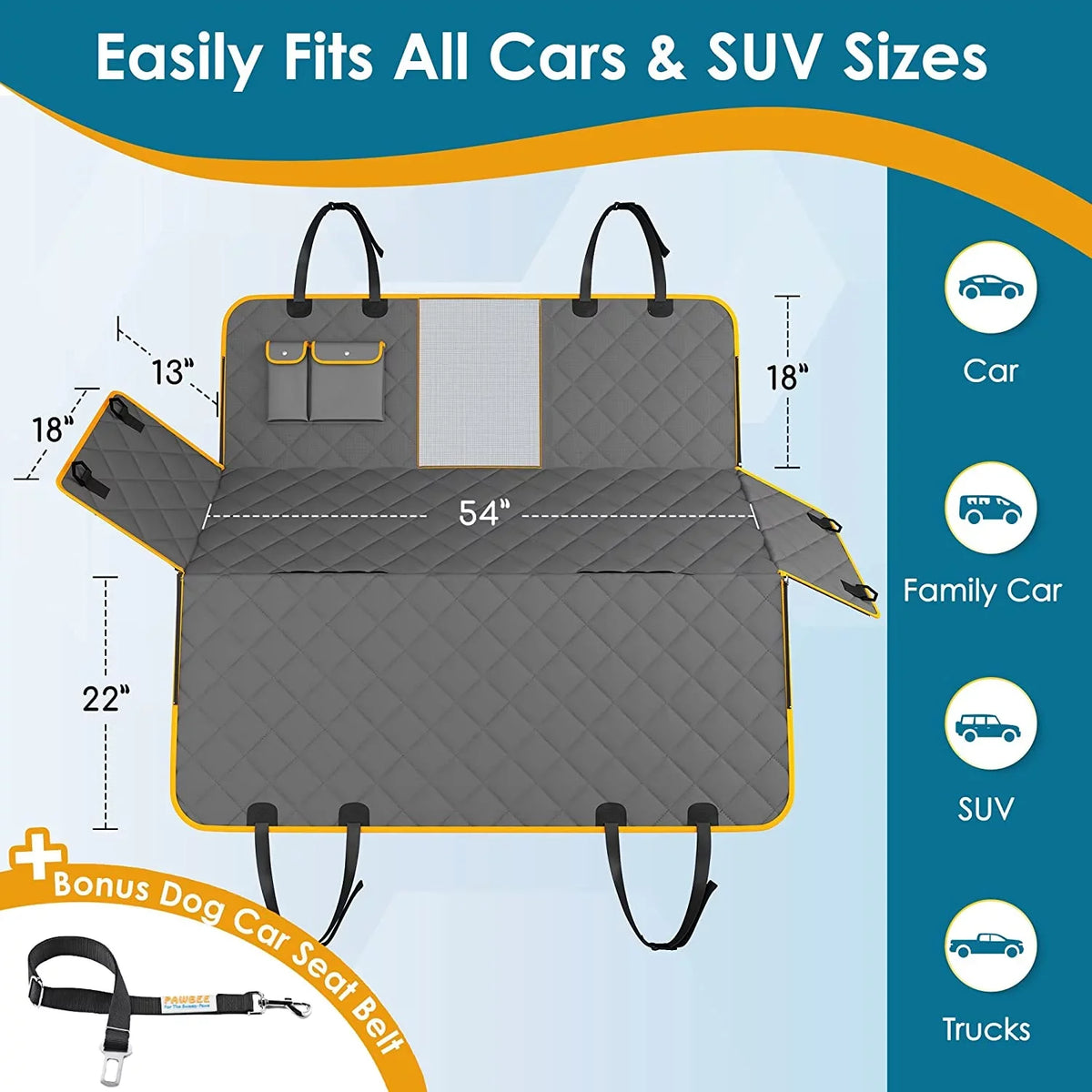 Scratchproof Hammock Front Belt & Seat PAWBEE Dog – for Cover for Trucks Dogs Seat Seat Mesh with Covers Car Window & Nonslip Seat Waterproof with Cars SUV, Car – – for Bonus Dog Covers Car Dogs Car