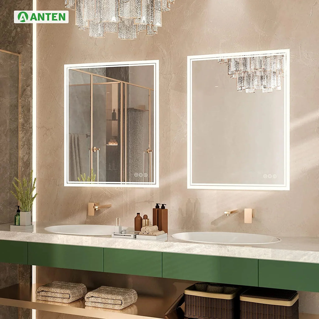 Inch Sensor, Backlit Lighted Lights, 36x28 Mirror, LED Anti-Fog, 3000K-6000K, LED Mirror with Dimmable Bathroom Touch Bathroom ANTEN Mirror Bathroom Vanity Wall-Mounted Mirror,
